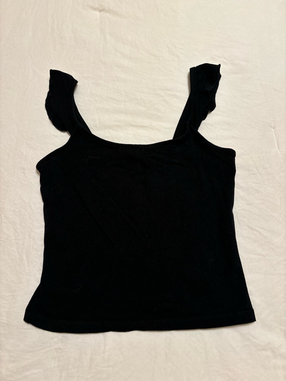 Black Women's Ruffle Strap Tank Top